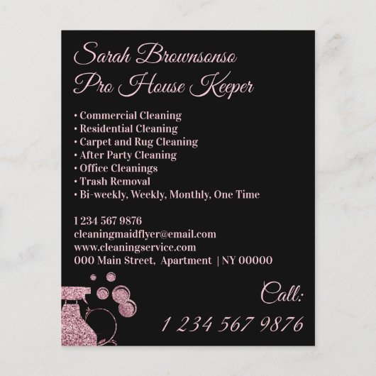 Zwart Roze Spray Janitorial Maid House Cleaning Flyer (Achterkant)