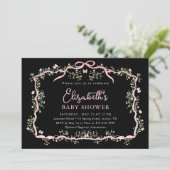 Zwart Roze Spring Floral Lijst Baby shower Kaart (Staand voorkant)