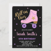 Zwart Roze Ster Glitter Schaatsen Verjaardag Kaart (Voorkant)