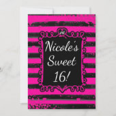 Zwart & Roze Streep Grunge Glam Party Uitnodiging (Voorkant)