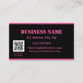 Zwart Roze Strepen Bloemen QR Code Korting Kaart (Achterkant)