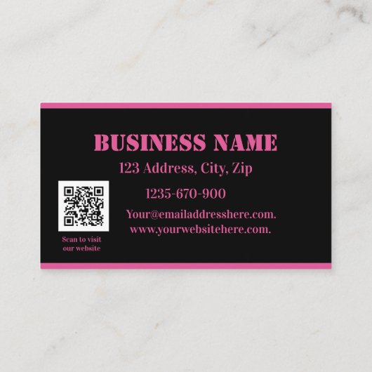 Zwart Roze Strepen Bloemen QR Code Korting Kaart (Achterkant)