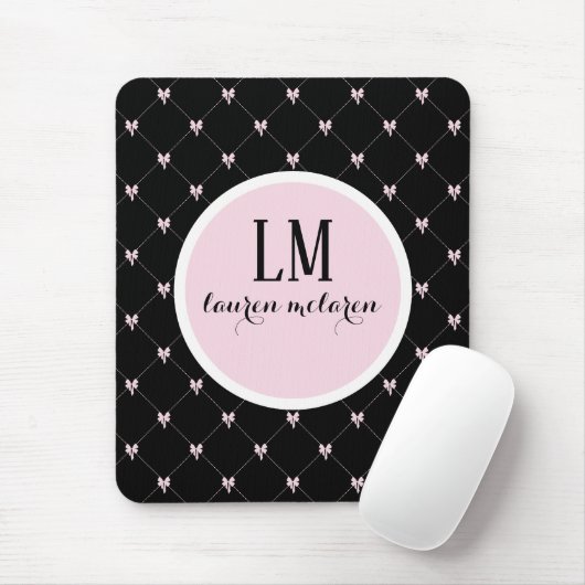 Zwart & Roze Strik Monogram Muismat (Met muis)