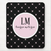 Zwart & Roze Strik Monogram Muismat (Voorkant)