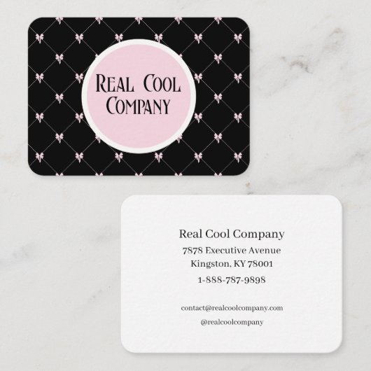Zwart & Roze Strik Monogram Visitekaartje (Voorkant / Achterkant)