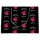 Zwart Roze Sweet 16 Persoonlijke Verjaardag Groot Cadeauzakje (Voorkant)