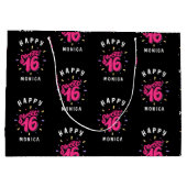 Zwart Roze Sweet 16 Persoonlijke Verjaardag Groot Cadeauzakje (Achterkant)