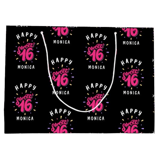 Zwart Roze Sweet 16 Persoonlijke Verjaardag Groot Cadeauzakje (Achterkant)