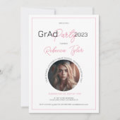 Zwart & Roze Tekst Grad Feest Uitnodiging Aangepas (Voorkant)