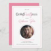 Zwart & Roze Tekst Grad Feest Uitnodiging Aangepas (Voorkant / Achterkant)