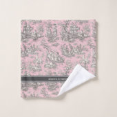  zwart roze Toile de Jouy bedrukt Bad Handdoek (Wasdoekje)
