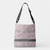  zwart roze Toile de Jouy bedrukt Crossbody Tas (Voorkant)