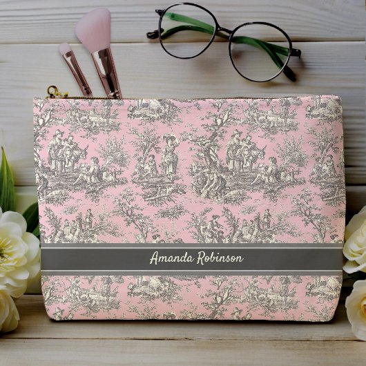  zwart roze Toile de Jouy bedrukt Etui