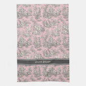  zwart roze Toile de Jouy bedrukt Theedoek (Verticaal)