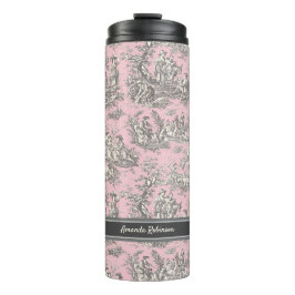  zwart roze Toile de Jouy bedrukt Thermosbeker