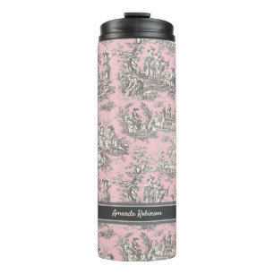  zwart roze Toile de Jouy bedrukt Thermosbeker