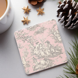  zwart roze Toile de Jouy patroon Stenen Onderzetter