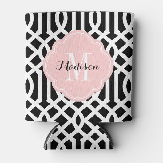 Zwart-roze Trellis Monogram Blikjeskoeler (Voorkant)