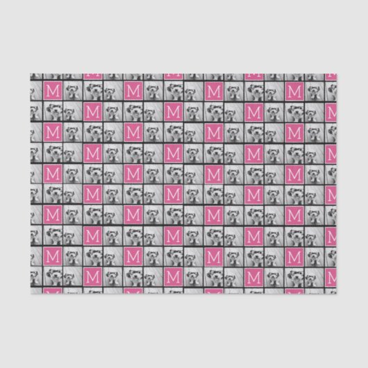 Zwart-roze Trendy fotocollage met monogram Tissuepapier (Voorkant)