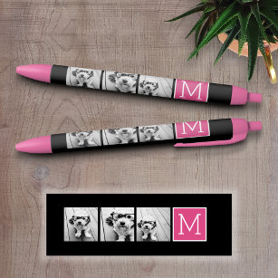 Zwart-roze Trendy fotocollage met monogram Zwarte Inkt Pen