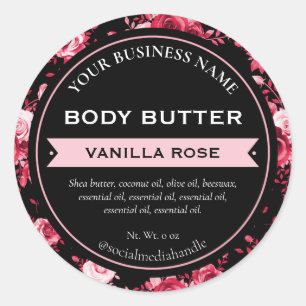 Zwart Roze Vanille Roos Productlabels. Ronde Sticker