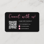 Zwart Roze Verbind met ons Social Media Qr Code Visitekaartje (Voorkant)
