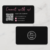 Zwart Roze Verbind met ons Social Media Qr Code Visitekaartje (Voorkant / Achterkant)