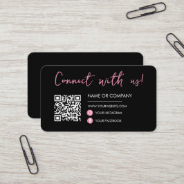 Zwart Roze Verbind met ons Social Media Qr Code Visitekaartje