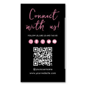 Zwart Roze Verbind met US Social Media QR Code Magnetisch Visitekaartje (Voorkant Verticaal)