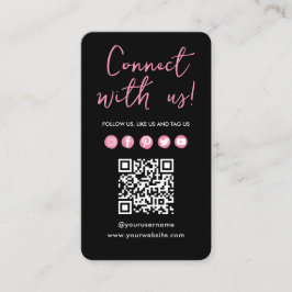 Zwart Roze Verbind met US Social Media QR Code Visitekaartje
