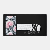 zwart & roze Vintage Mooie Tuinbloemen Bureaumat (Keyboard & Muis)