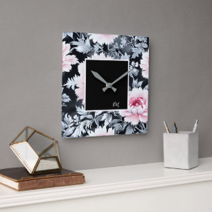 zwart & roze vintage Mooie Tuinbloemen Vierkante Klok
