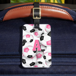 zwart roze voetbalclub kleuren monogram bagagelabel