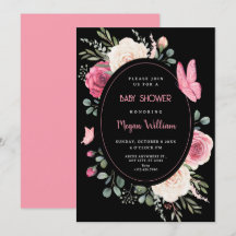 Zwart roze Waterverf Bloemen Rozen baby shower