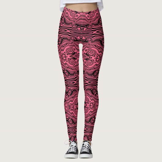 Zwart Roze Wavy Gestreepte Leggings met Aangepaste (Voorkant)