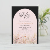 Zwart roze wilde bloem bloemenluxe 50e verjaardag kaart (Staand voorkant)