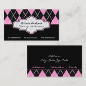 Zwart roze wit argyle trendy visitekaartjes (Voorkant / Achterkant)