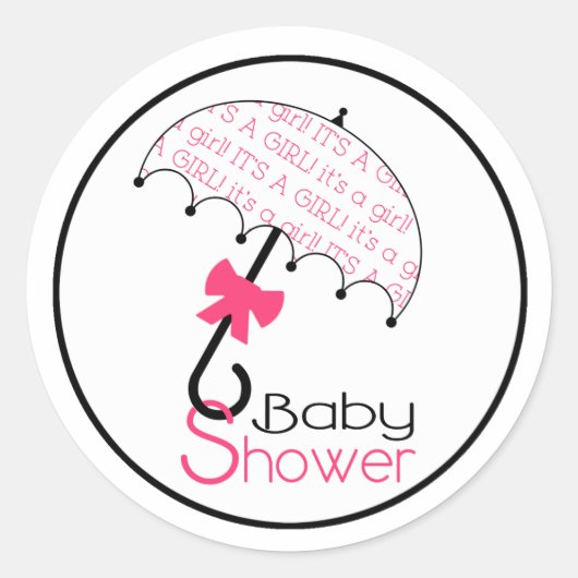 Zwart Roze & Wit Baby shower Paraplu Sticker (Voorkant)