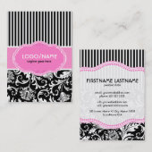 Zwart Roze & Wit Bloemen Damasks 2-Gepersonaliseer Visitekaartje (Voorkant / Achterkant)