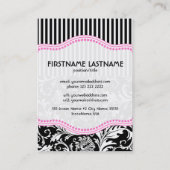 Zwart Roze & Wit Bloemen Damasks 2-Gepersonaliseer Visitekaartje (Achterkant)
