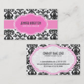 Zwart Roze & Wit Bloemen Damasks Visitekaartje (Voorkant / Achterkant)