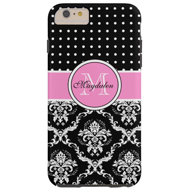 Zwart Roze & Wit Damast & PolkaDot Patroon Case-Mate iPhone Case (Achterkant)
