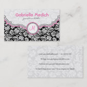 Zwart Roze & Wit Elegant Bloemen Damasks Visitekaartje (Voorkant / Achterkant)