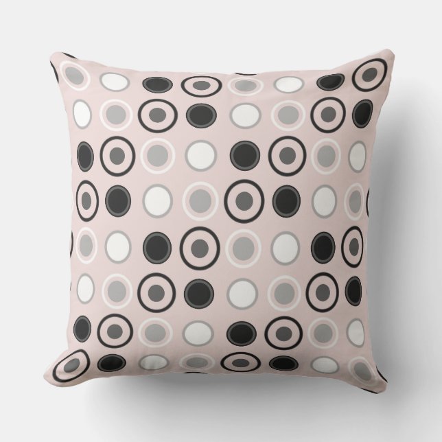 Zwart, roze, wit en grijs Polka Dots Kussen (Voorkant)