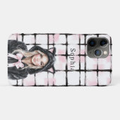 Zwart Roze Wit Geruit Strepen Blond Katje Kat Case-Mate iPhone Case (Achterkant (horizontaal))