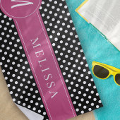 Zwart Roze Wit Monogram Polka Dots Strandlaken