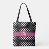 Zwart Roze Wit Monogram Polka Dots Tote Bag (Achterkant)
