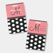 Zwart Roze Wit Polka Dots Monogram Script Badge (Voor- en achterkant)