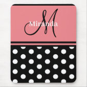 Zwart Roze Wit Polka Dots Monogram Script Muismat (Voorkant)