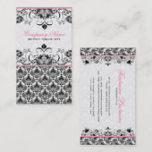 Zwart Roze & Wit Retro Bloemen Damasks Patroon Visitekaartje (Voorkant / Achterkant)